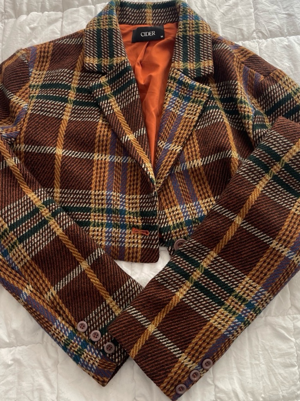Cider Women's Brown Plaid Tailored Blazer Set - Picture 2 of 6